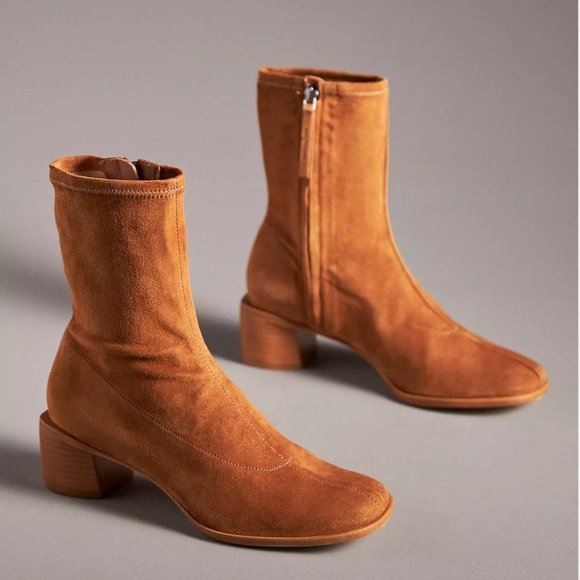 Reformation Louie Stretch Sock Bootie in Toasted Brown Suede - Picture 2 of 11